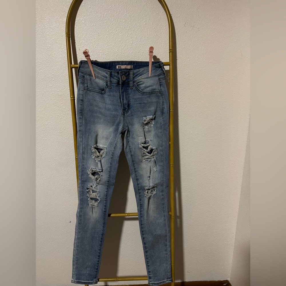 Distressed Blue low rise Skinny Jeans